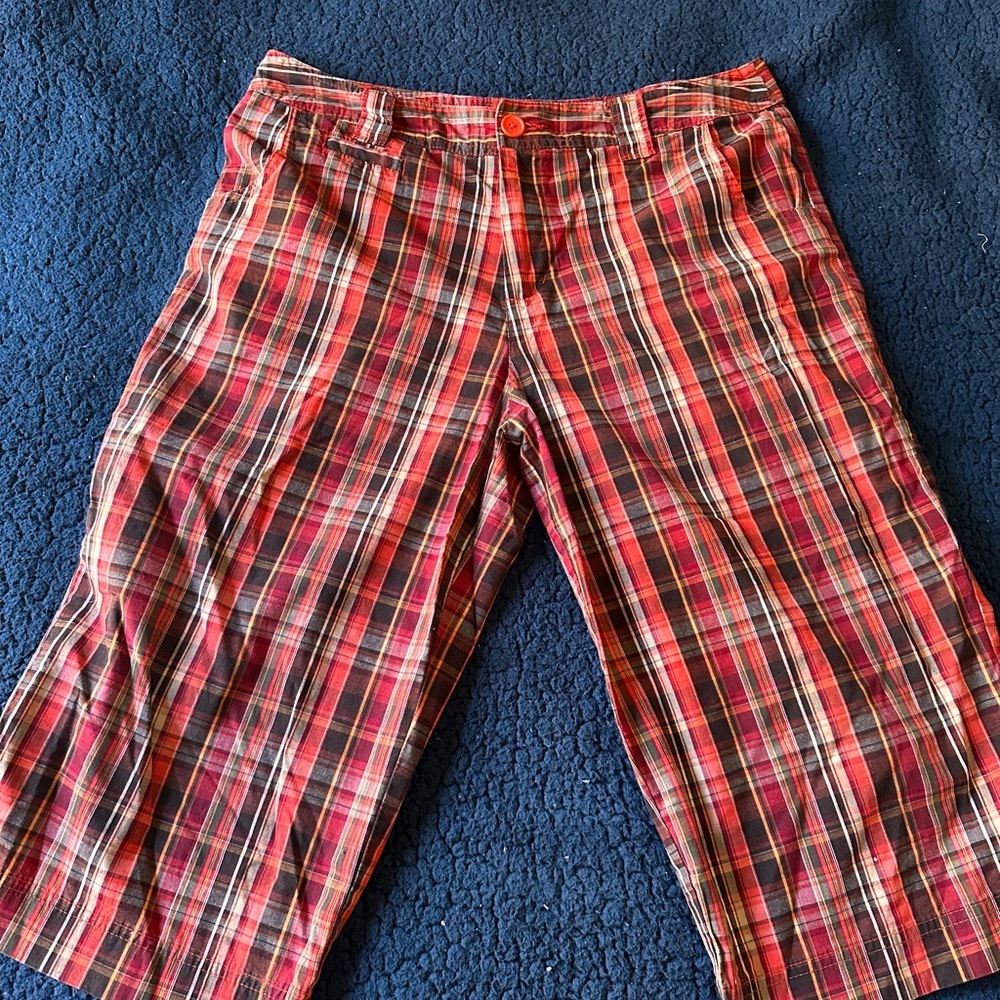 White‎ Stag Orange Plaid shorts Women's size 10 bermuda 15" long